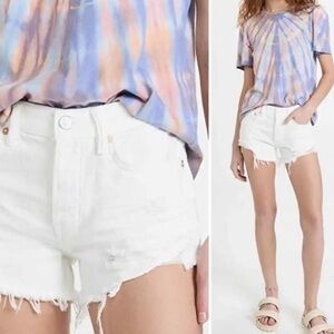 Free People White Distressed Denim Shorts Raw Hem Size 29